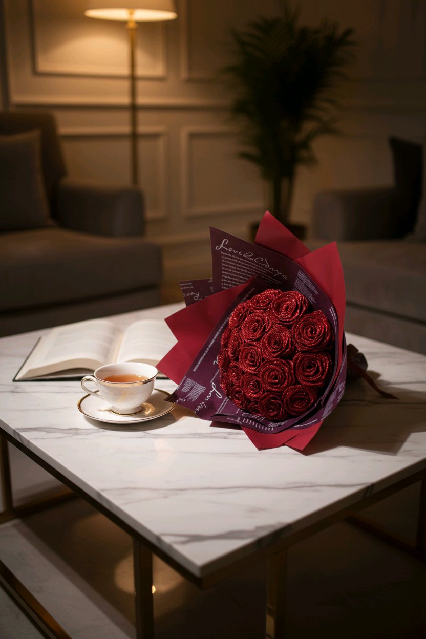 Käsintehty satiiniruusubuketti– 19 ruusua